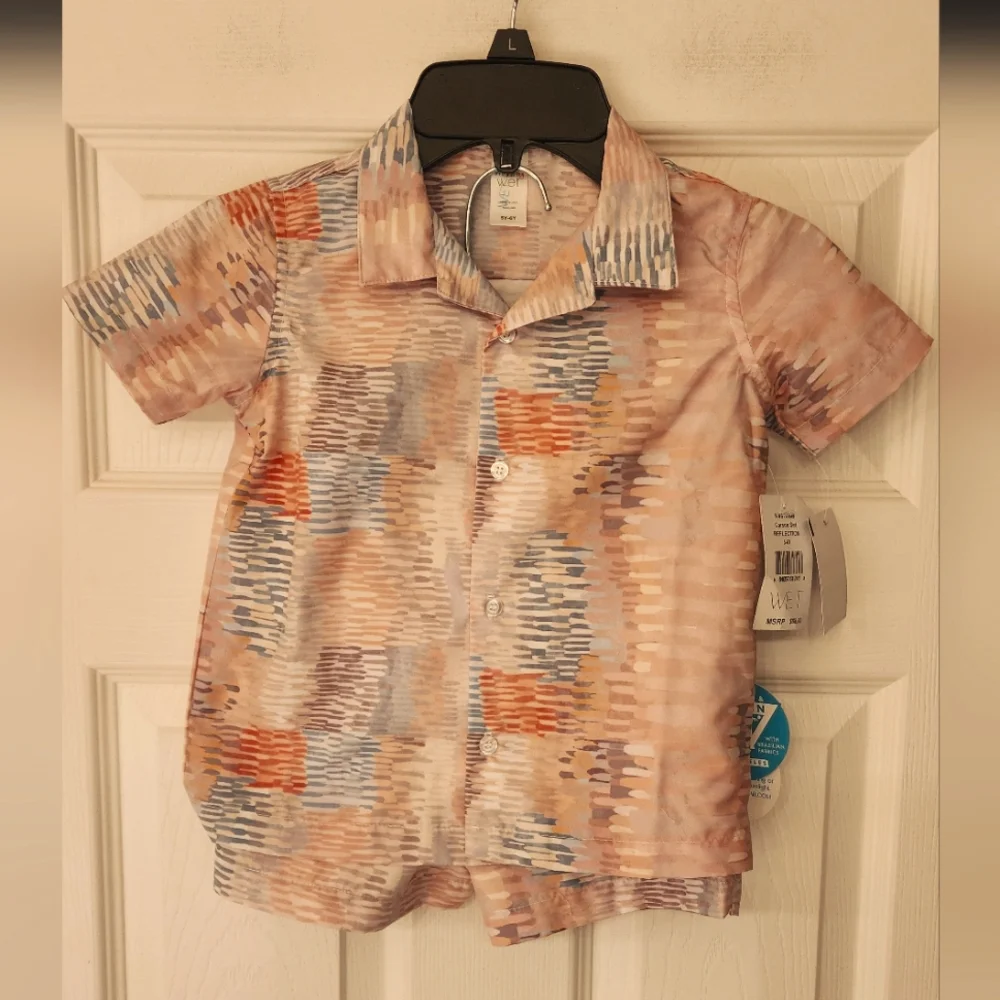 WET Minny Boy's Carson Shirt/Short Swim Set In Reflection Size 5Y-6Y